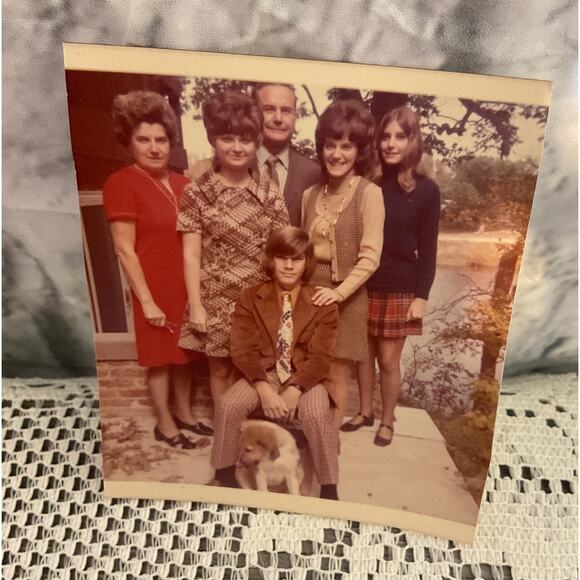 1972 Christmas Photo Family with New Puppy & Lots of Plaid - Picture 2 of 6